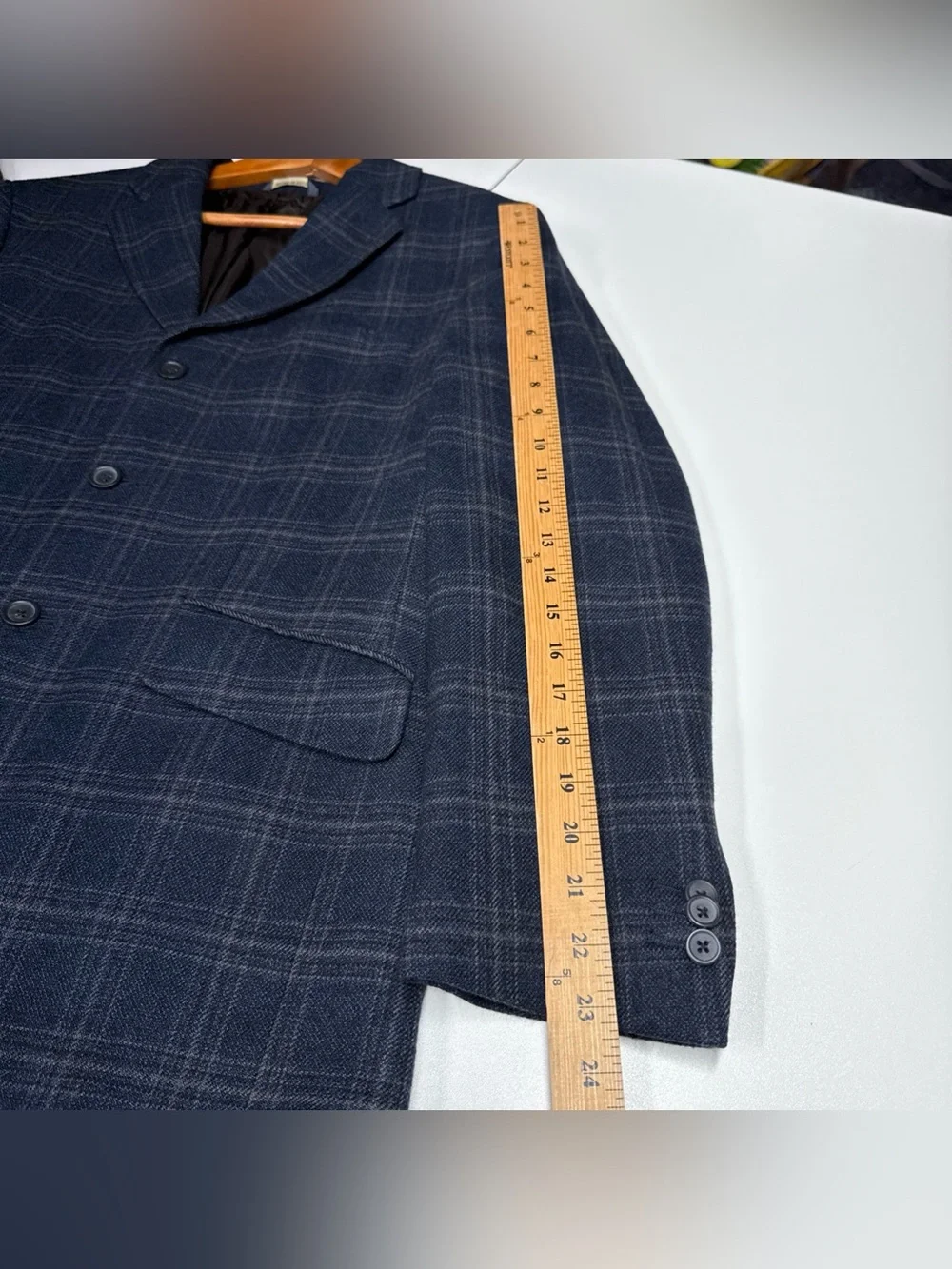 VTG Banana Republic Wool Blazer Mens 42S‎ Blue Plaid Jacket Sport Coat 3 Button